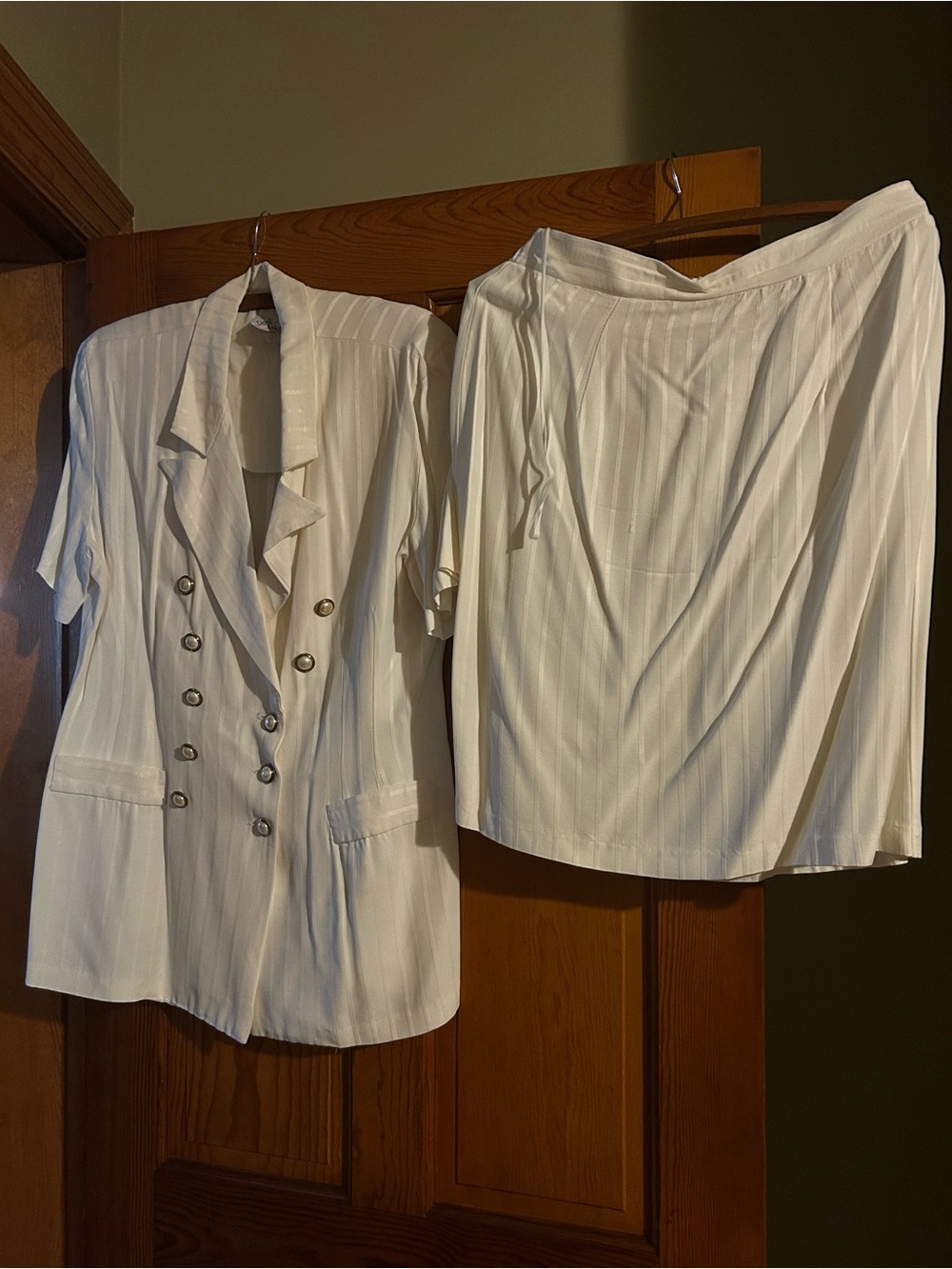 Vintage White Double-Breasted Blazer and Skirt Set